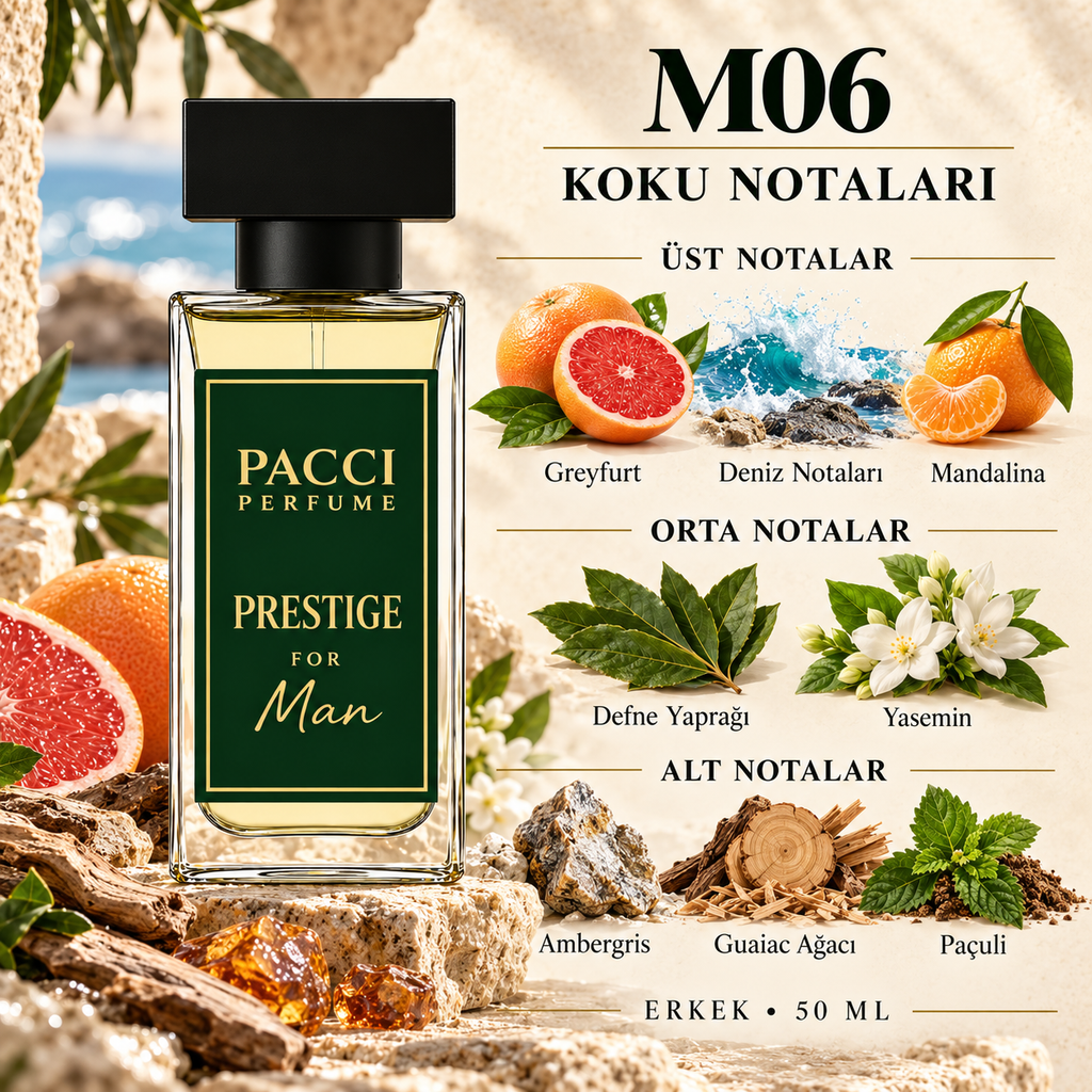PACCI M06 erkek parfümü – greyfurt, deniz akoru ve guaiac ağacı notaları