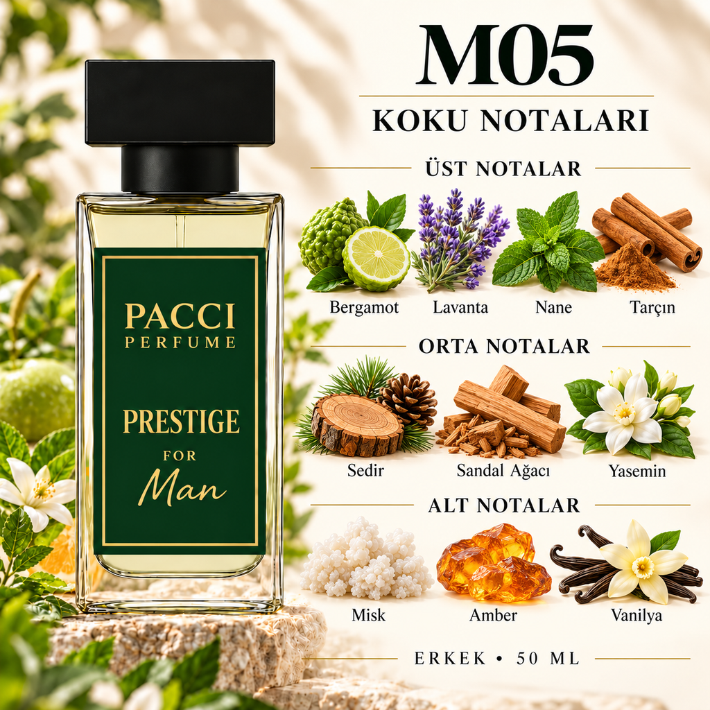 PACCI M05 erkek parfümü – bergamot, lavanta ve sedir notaları