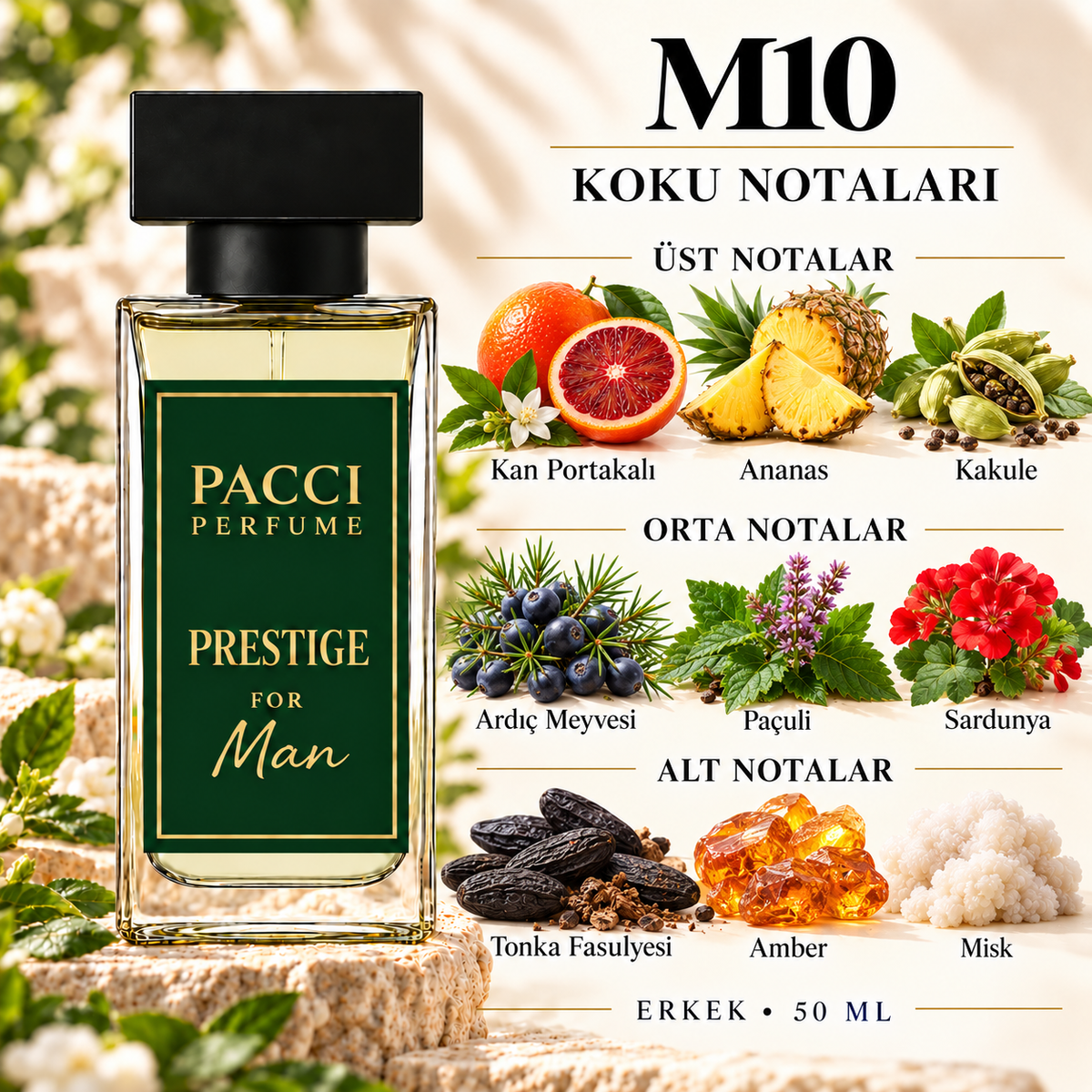 PACCI M10 erkek parfümü – kan portakalı, ananas ve tonka notaları