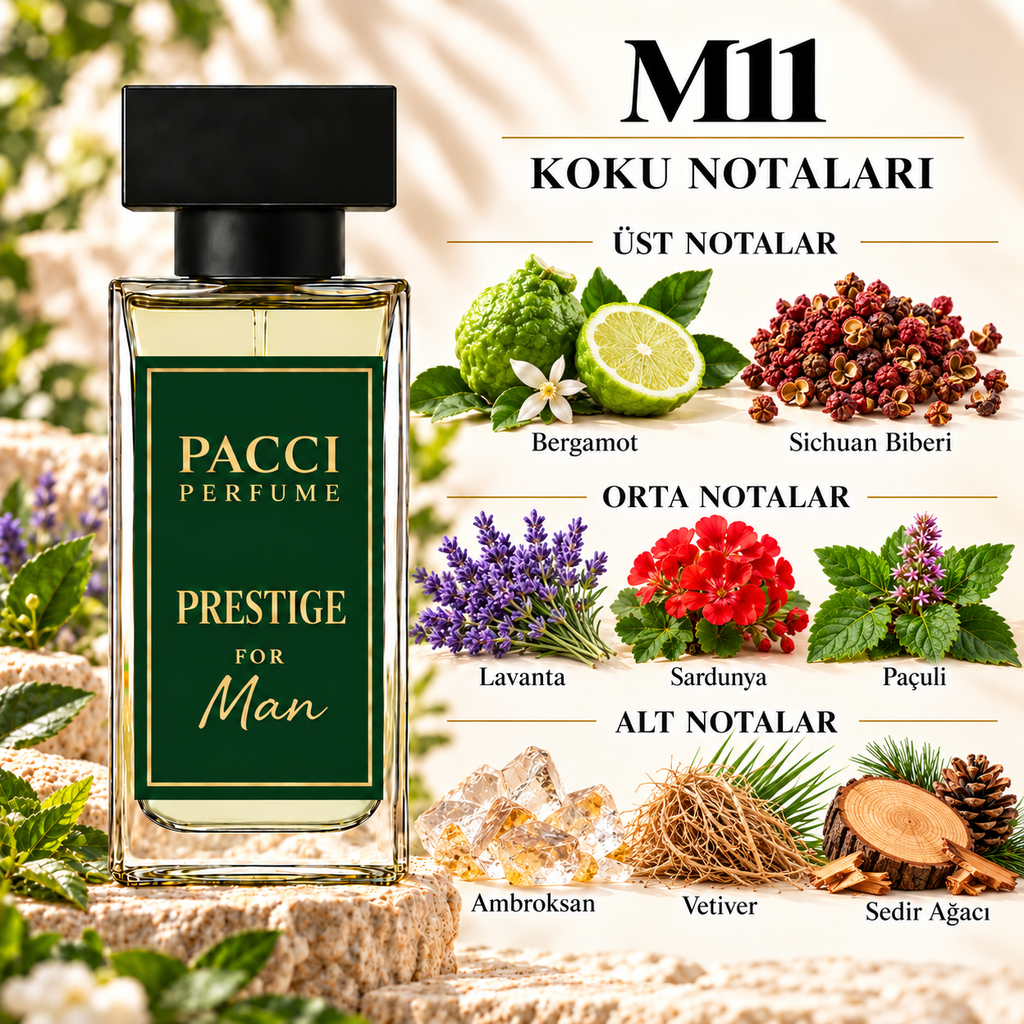 PACCI M11 erkek parfümü – bergamot, Sichuan biberi ve ambroksan notaları