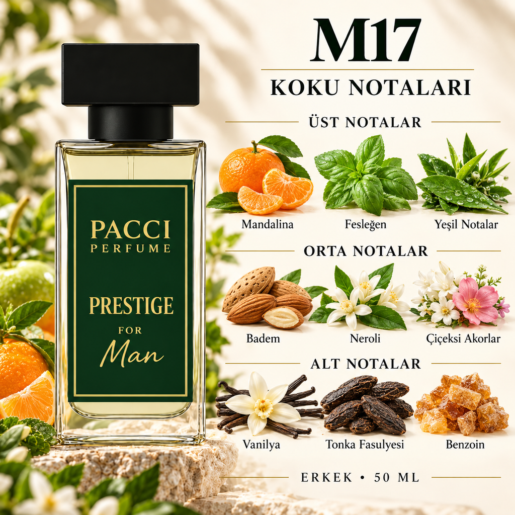 PACCI M17 erkek parfümü – mandalina, çam iğnesi ve benzoin notaları