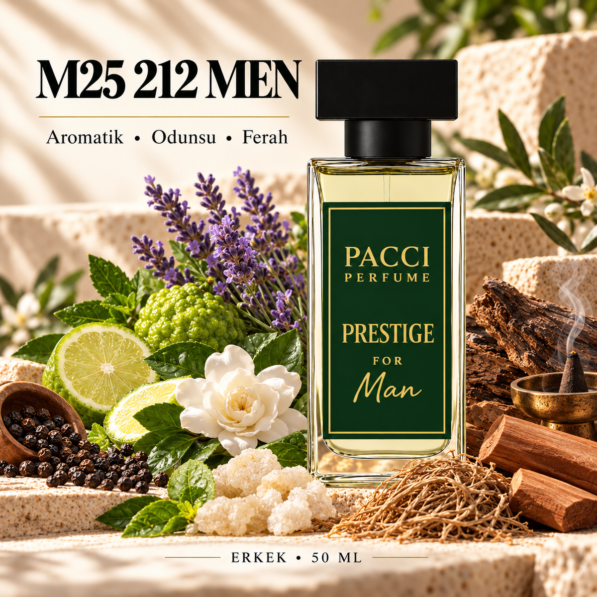 Carolina Herrera 212 Men NYC esintili PACCI M25 erkek parfümü 50 ML