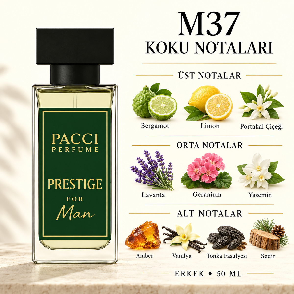 Nikos Sculpture Homme esintili PACCI M37 erkek parfümü 50 ML