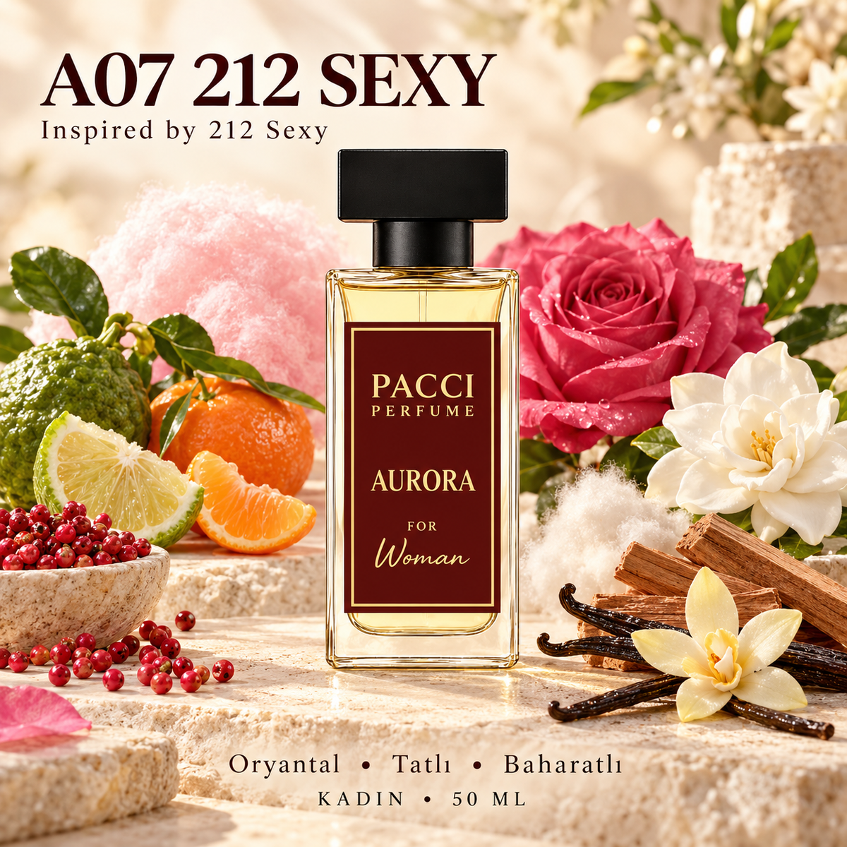 Carolina Herrera 212 Sexy esintili PACCI A07 kadın parfümü 50 ML
