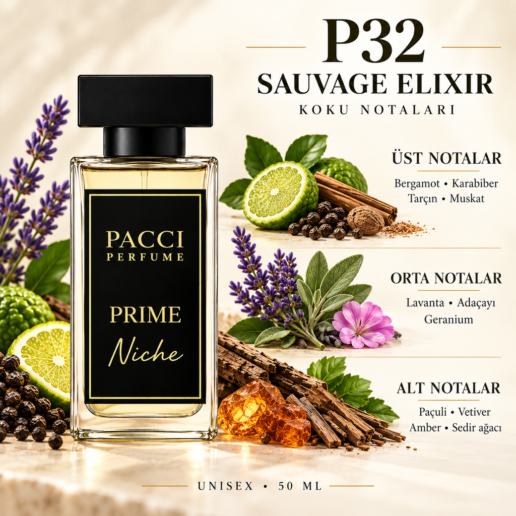 PACCI P32 niche unisex parfüm – greyfurt, lavanta ve meyan kökü notaları