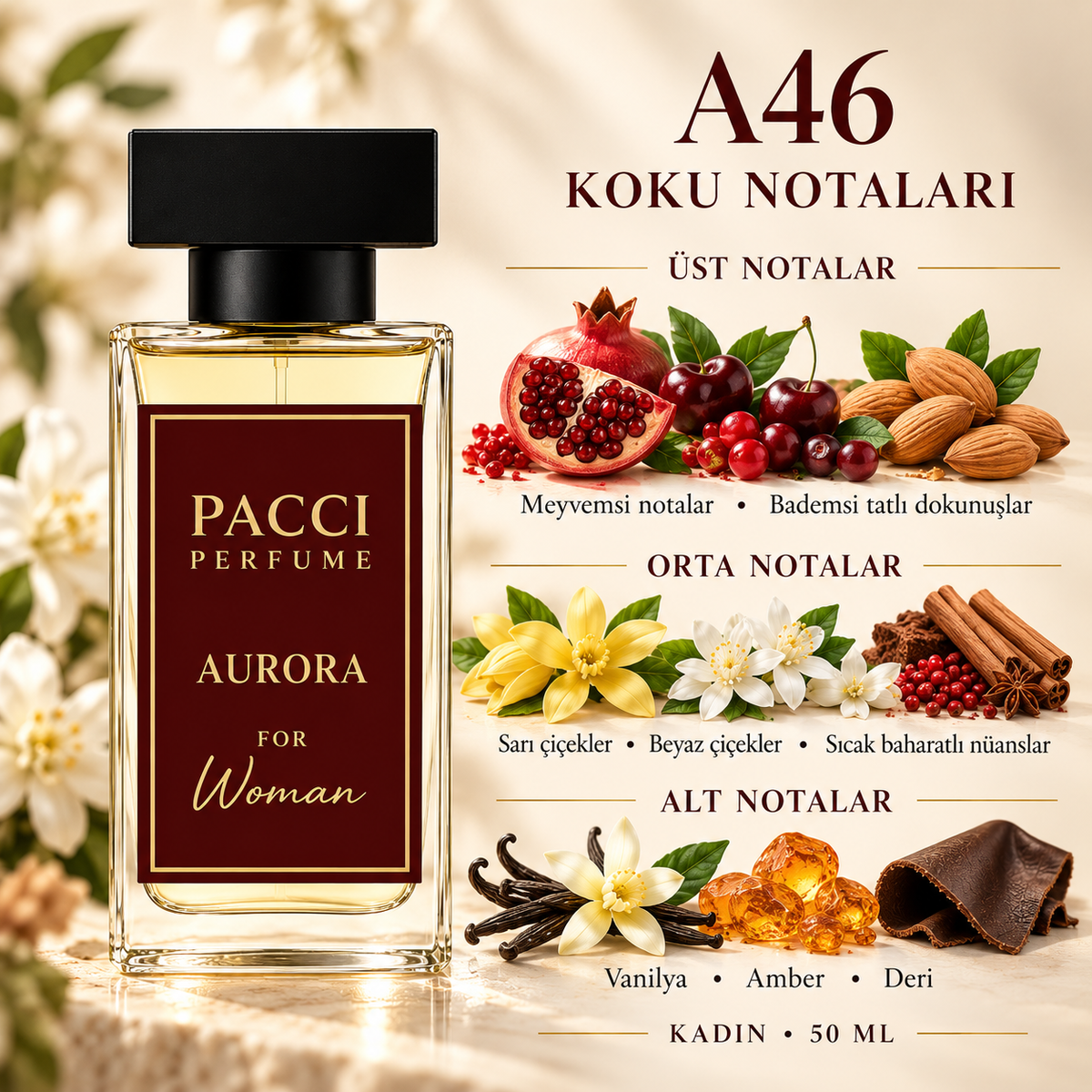 PACCI A46 kadın parfümü – nar, siyah orkide ve amber notaları