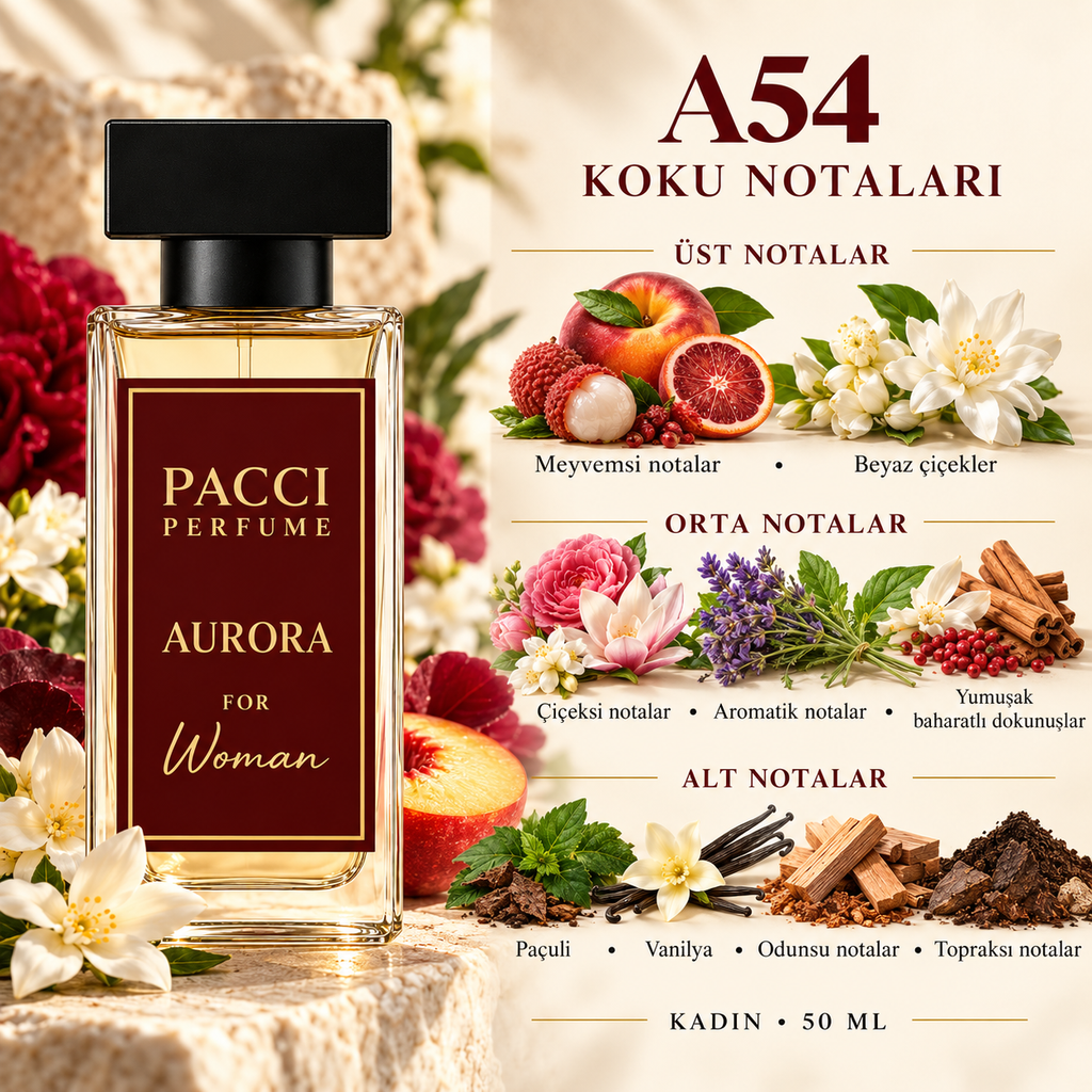 PACCI A54 kadın parfümü – şeftali, gardenya ve paçuli notaları