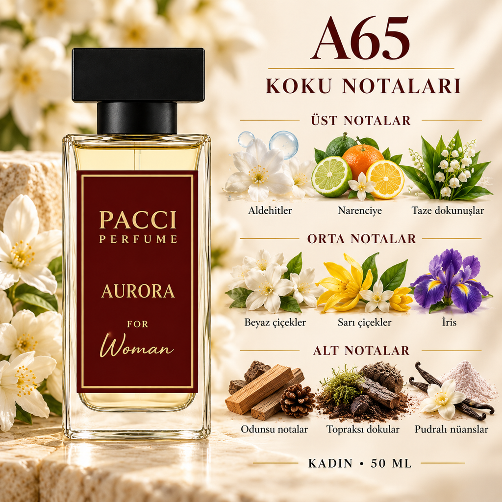 PACCI A65 kadın parfümü – aldehitler, Mayıs gülü ve vanilya notaları