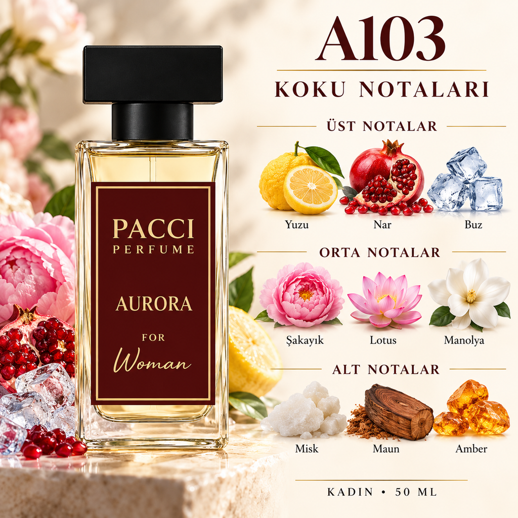 PACCI A103 kadın parfümü – yuzu, şakayık ve misk notaları