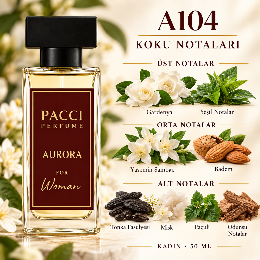 PACCI A104 kadın parfümü – gardenya, yasemin ve badem notaları