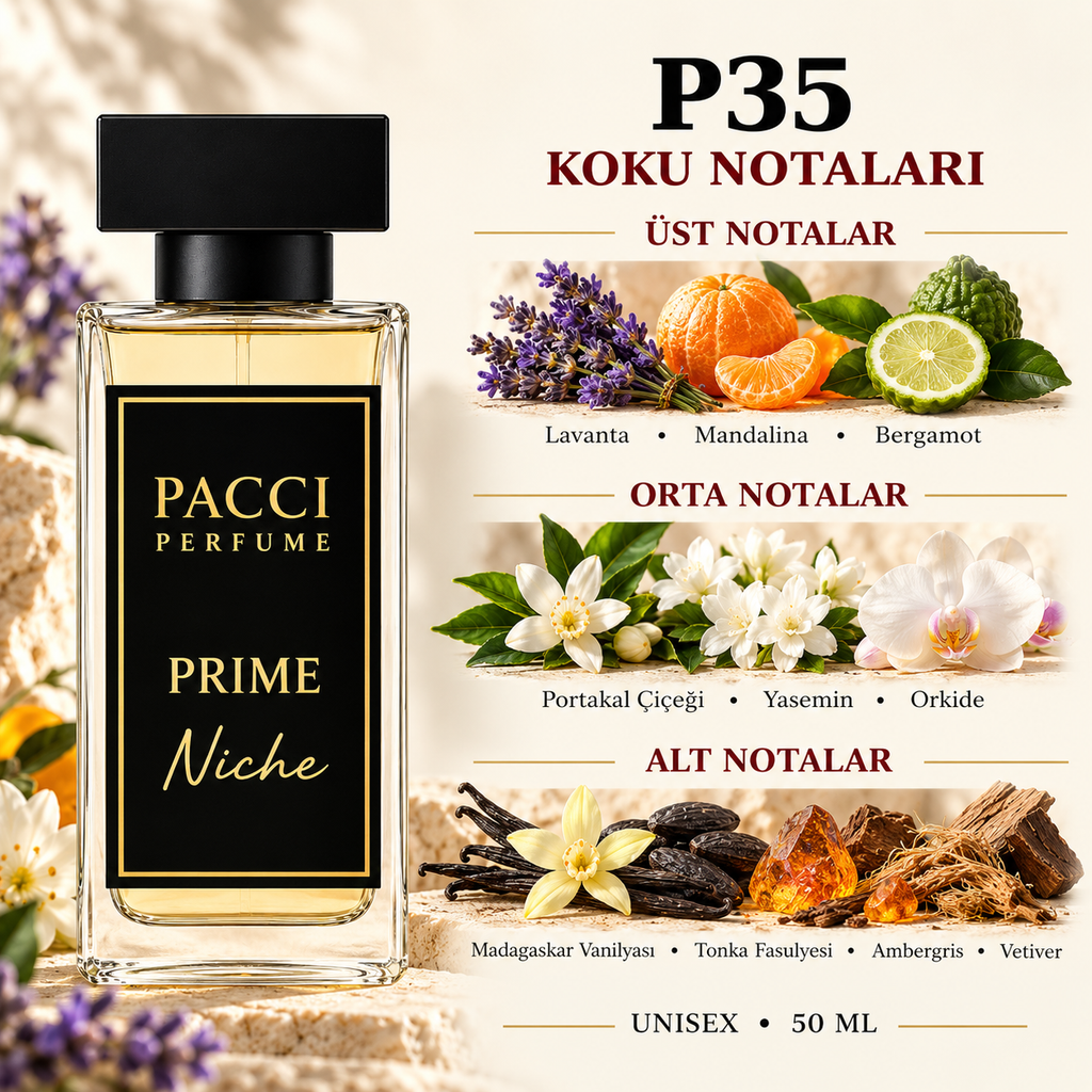 PACCI P35 niche unisex parfüm – lavanta, portakal çiçeği ve vanilya notaları