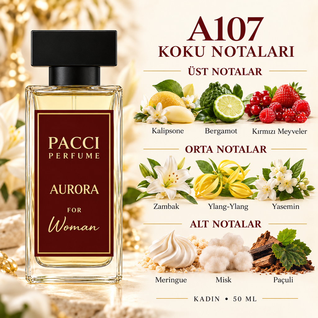PACCI A107 kadın parfümü – tuzlu nota, zambak ve beze notaları