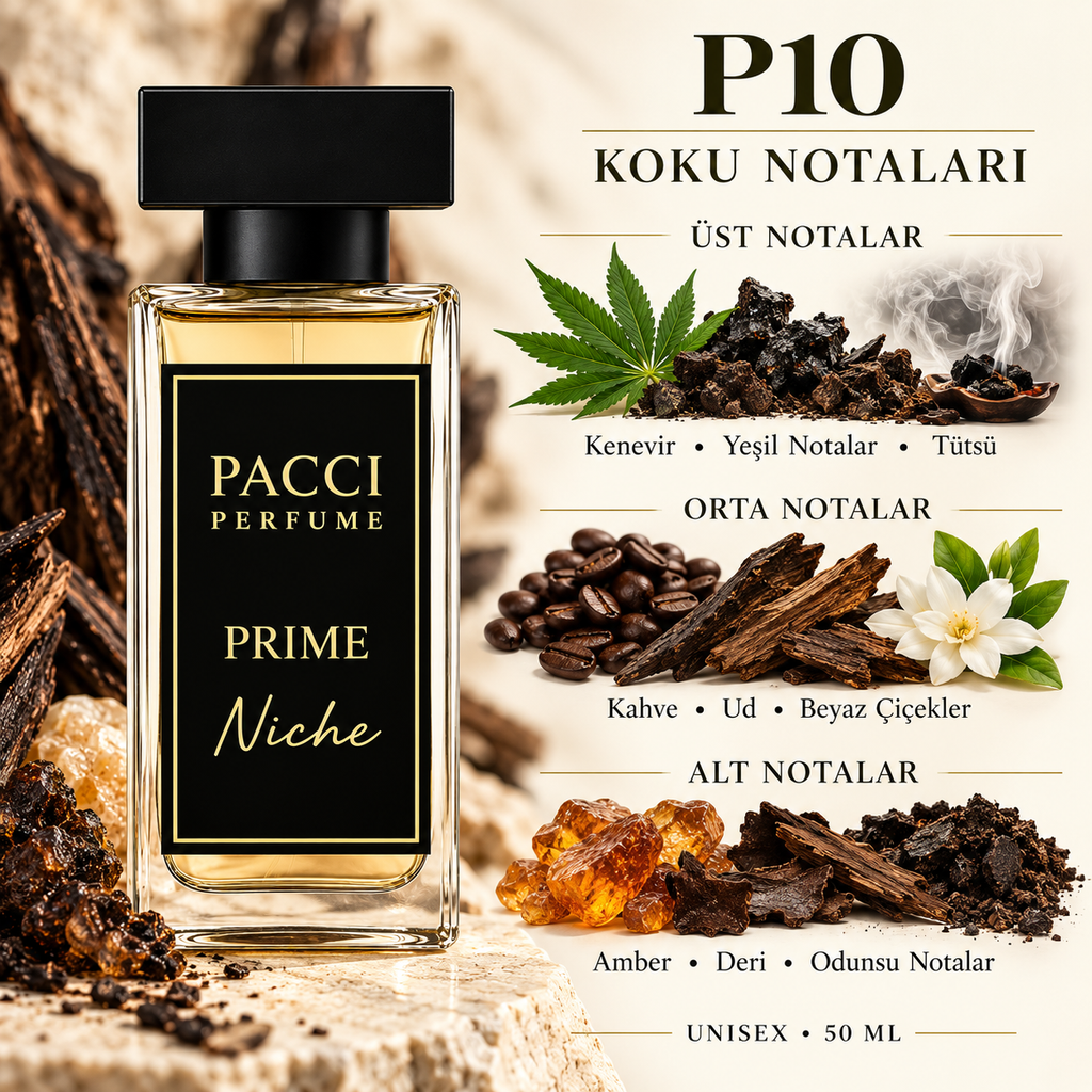 PACCI P10 niche unisex parfüm – tütün, kahve ve oud notaları