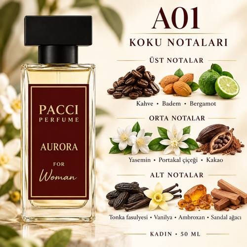 PACCI A01 kadın parfümü – yasemin, kahve, tonka ve kakao notaları