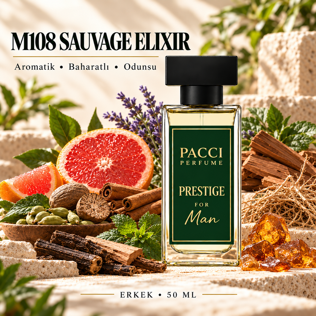 Dior Sauvage Elixir esintili PACCI M108 erkek parfümü 50 ML