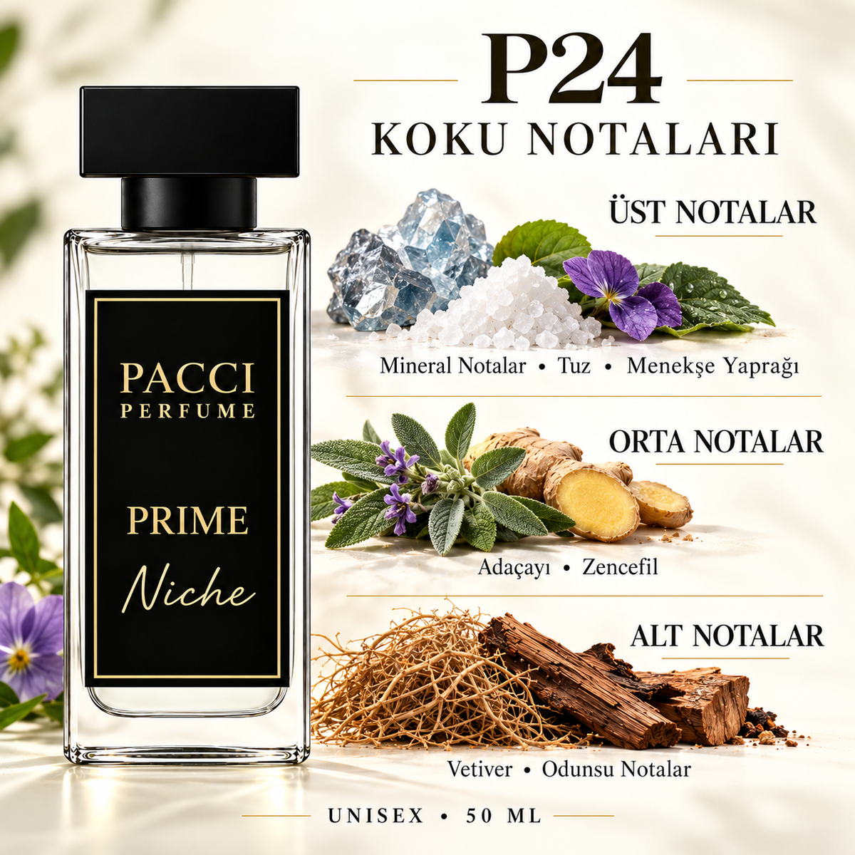 PACCI P24 niche unisex parfüm – tuz, adaçayı ve vetiver notaları