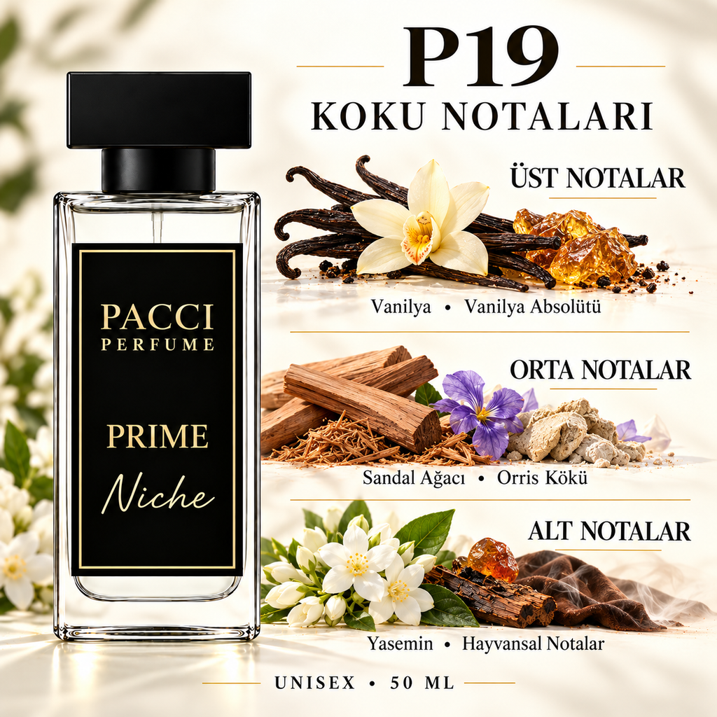 PACCI P19 niche unisex parfüm – vanilya, sandal ağacı ve iris kökü notaları