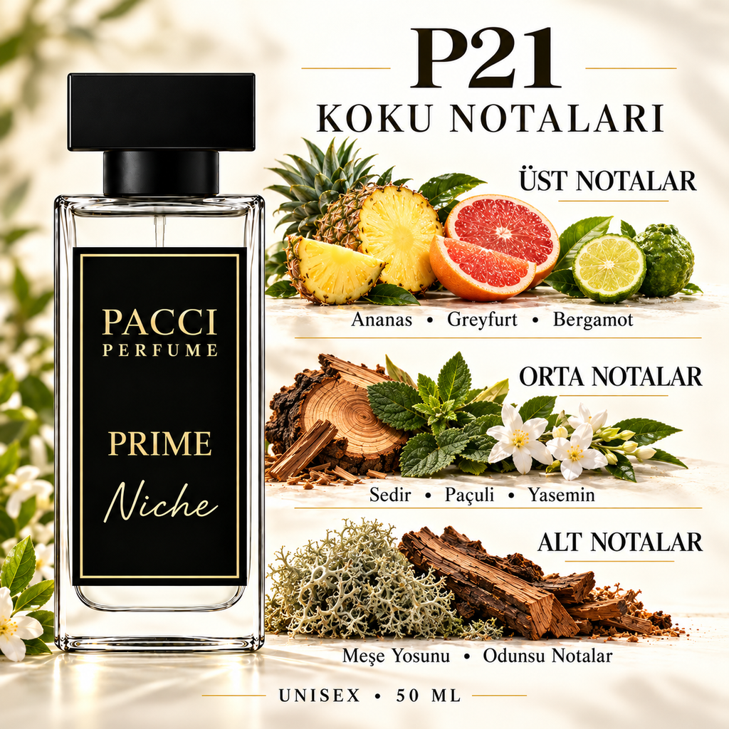 PACCI P21 niche unisex parfüm – ananas, sedir ve meşe yosunu notaları
