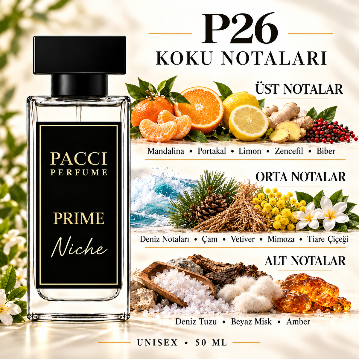 PACCI P26 niche unisex parfüm – mandalina, deniz notaları ve beyaz misk