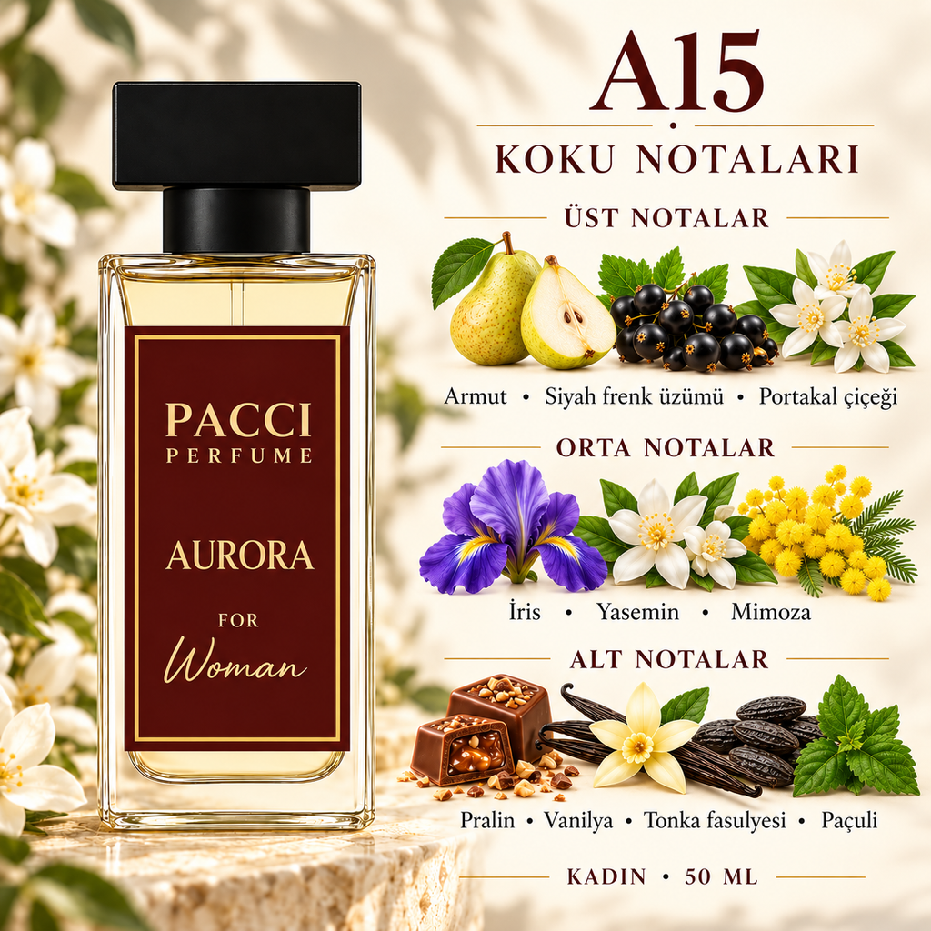 PACCI A15 kadın parfümü – iris, yasemin ve vanilya notaları