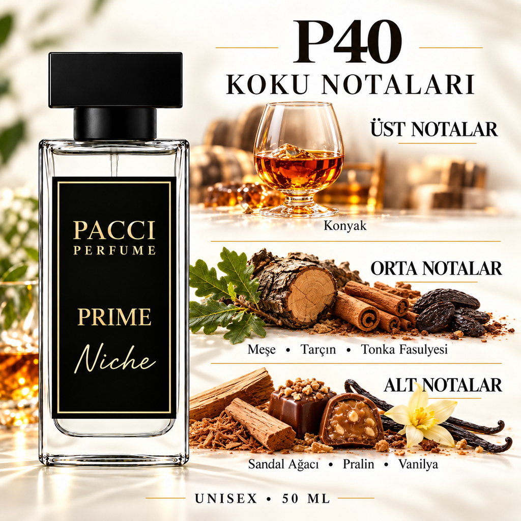 PACCI P40 niche unisex parfüm – konyak, tarçın ve vanilya notaları