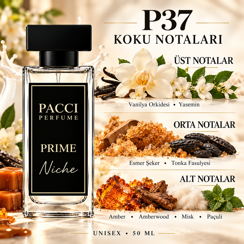 PACCI P37 niche unisex parfüm – karamel, bal ve vanilya notaları