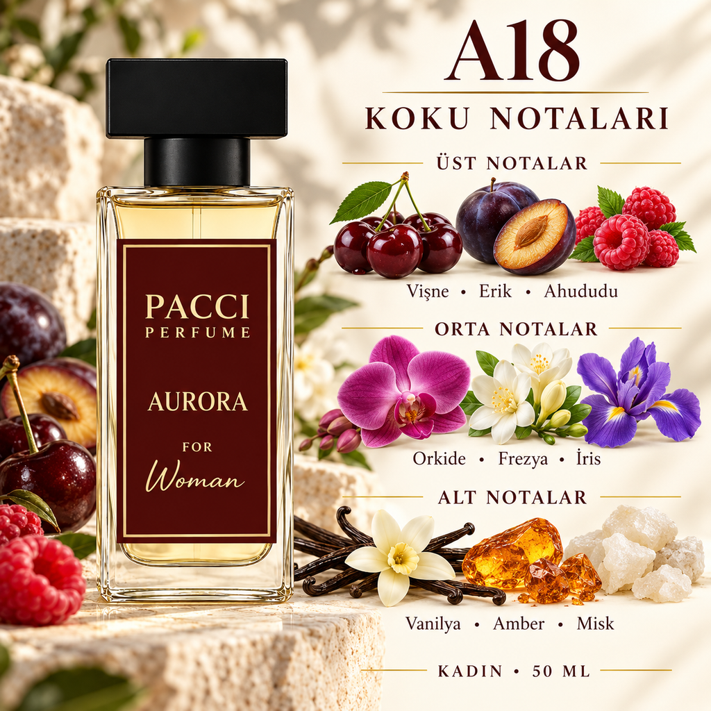 PACCI A18 kadın parfümü – erik, vişne ve vanilya notaları