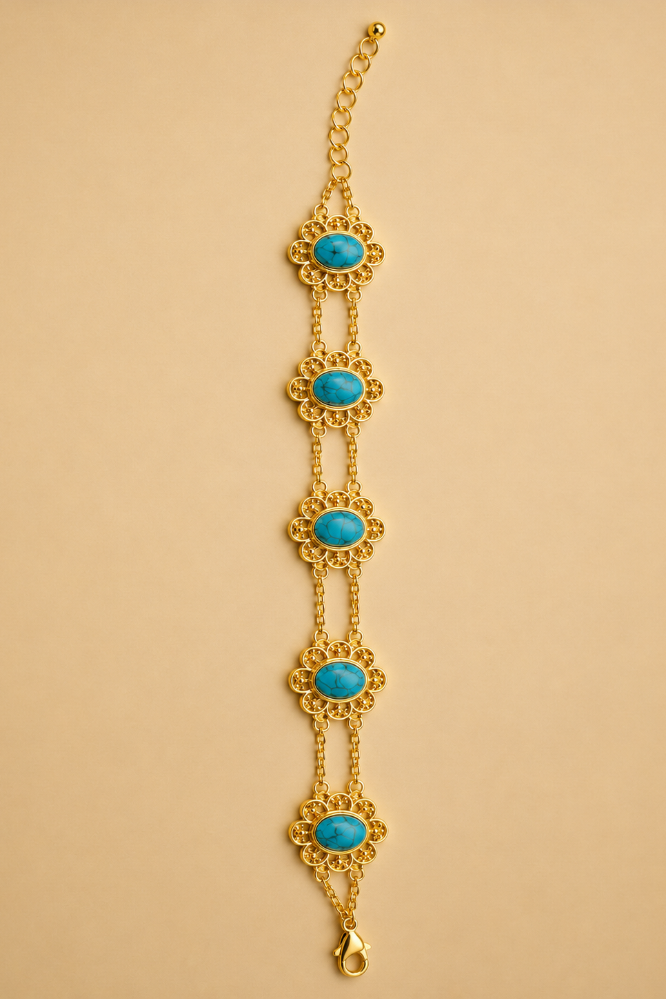 Firuze Motif 22K Altın Kaplama Bileklik