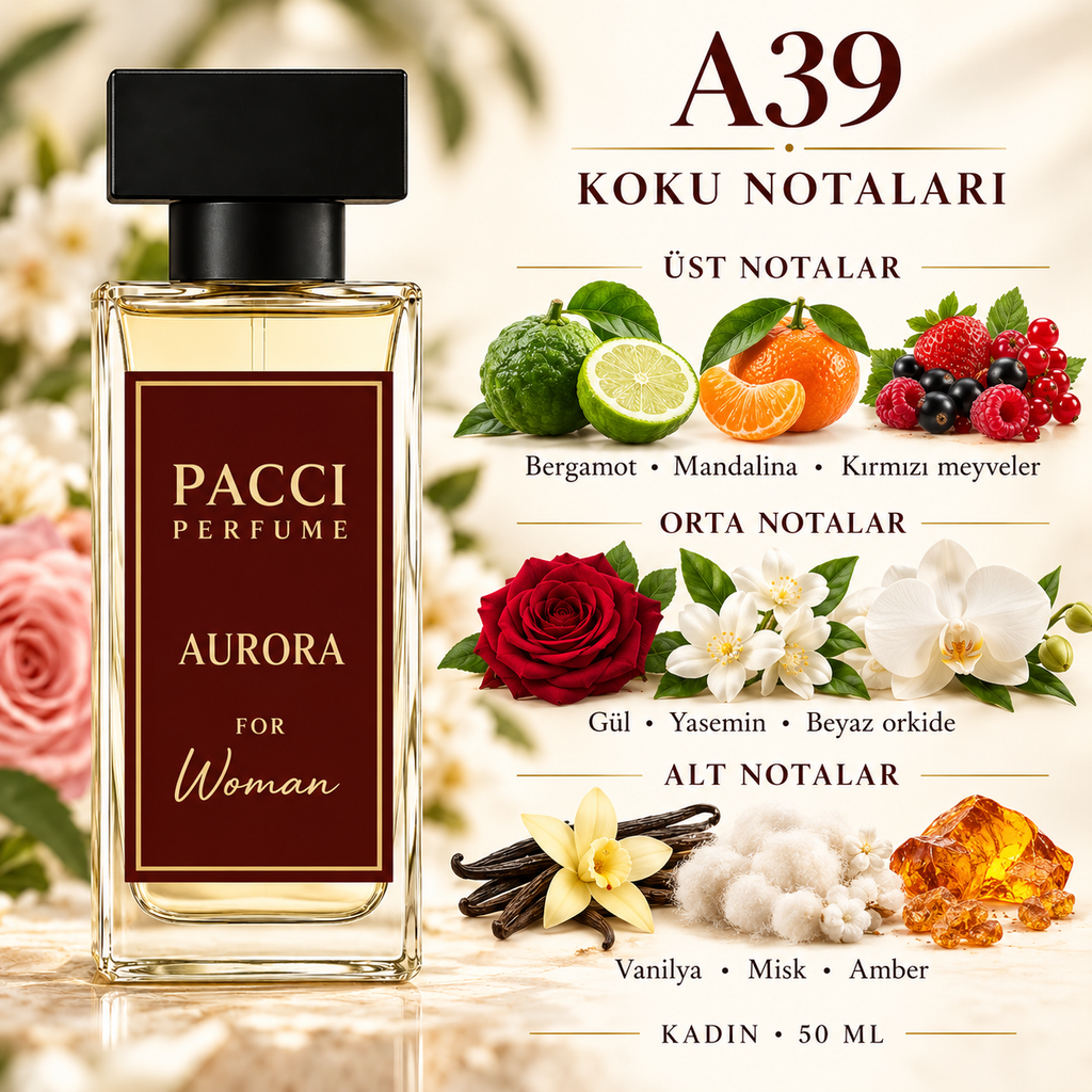 PACCI A39 kadın parfümü – tatlı, çiçeksi ve amberli koku profili