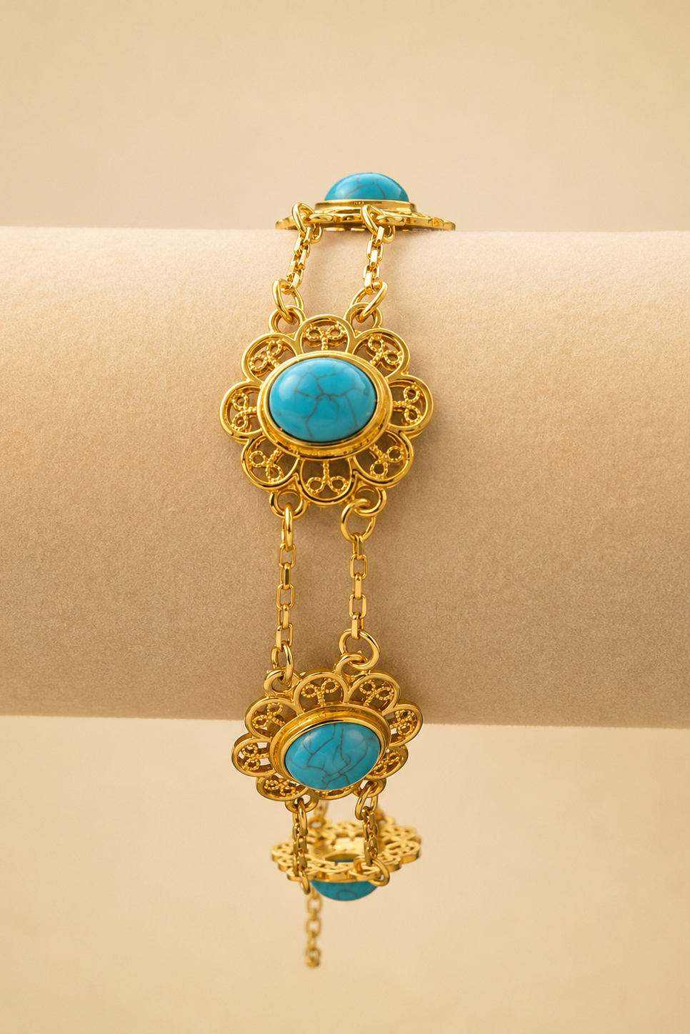 Firuze Motif 22K Altın Kaplama Bileklik