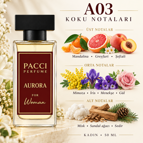 PACCI A03 kadın parfümü – mandalina, şeftali çiçeği ve sedir notaları