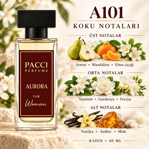 PACCI A101 kadın parfümü – armut, gardenya ve siyah vanilya notaları