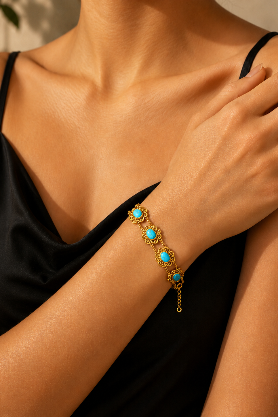 Firuze Motif 22K Altın Kaplama Bileklik