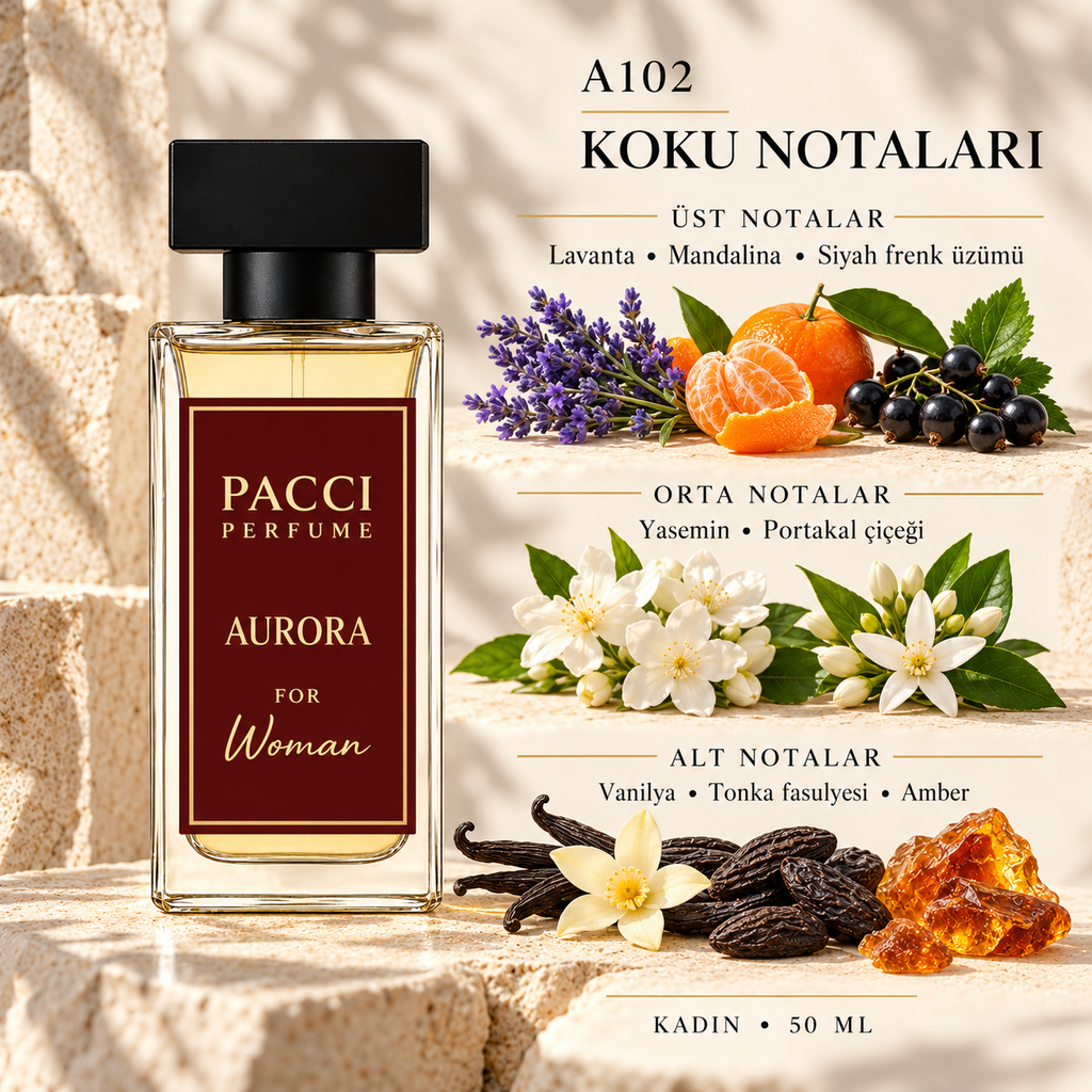 PACCI A102 kadın parfümü – lavanta, portakal çiçeği ve vanilya notaları