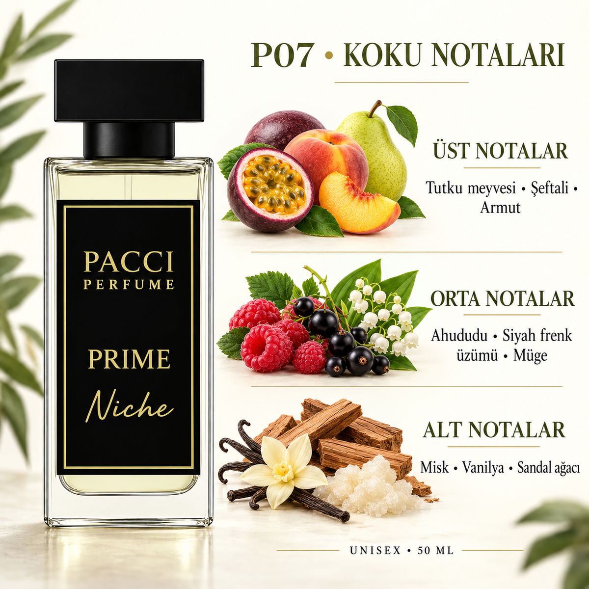 PACCI P07 niche unisex parfüm – greyfurt, sümbülteber ve sandal ağacı notaları