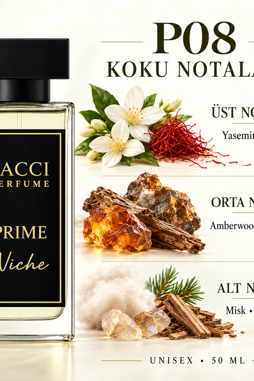 PACCI P08 niche unisex parfüm – safran, yasemin ve amber notaları