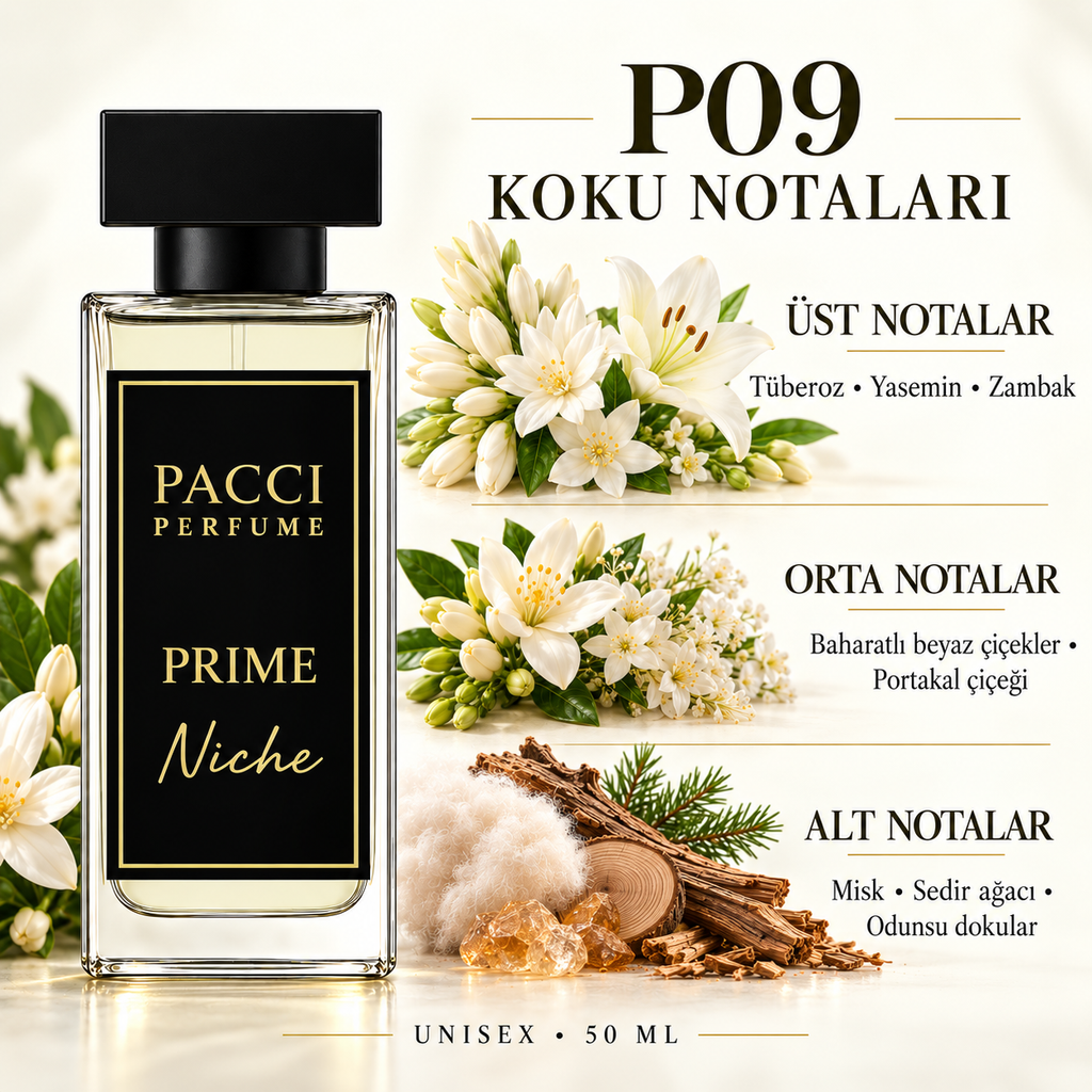 PACCI P09 niche unisex parfüm – sümbülteber, yasemin ve zambak notaları