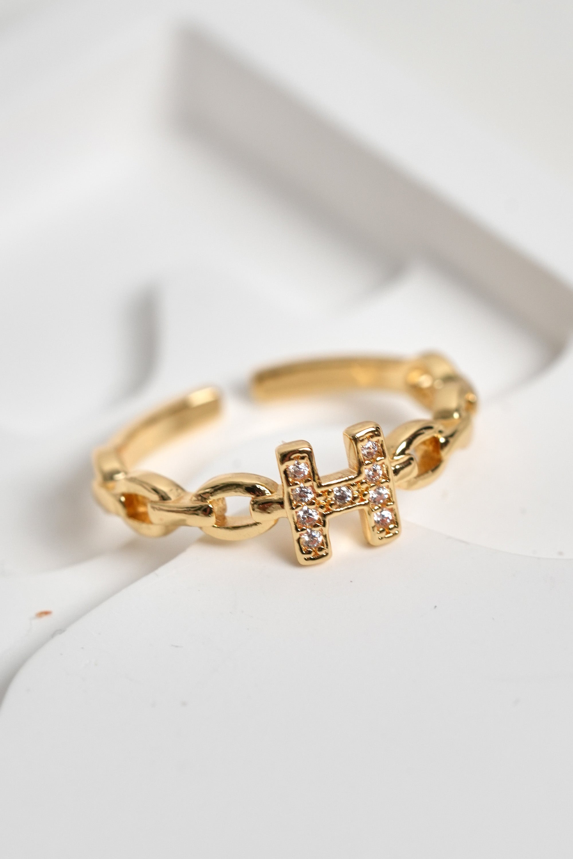 Harfi İmzası 14K Altın Kaplama Vintage Yüzük