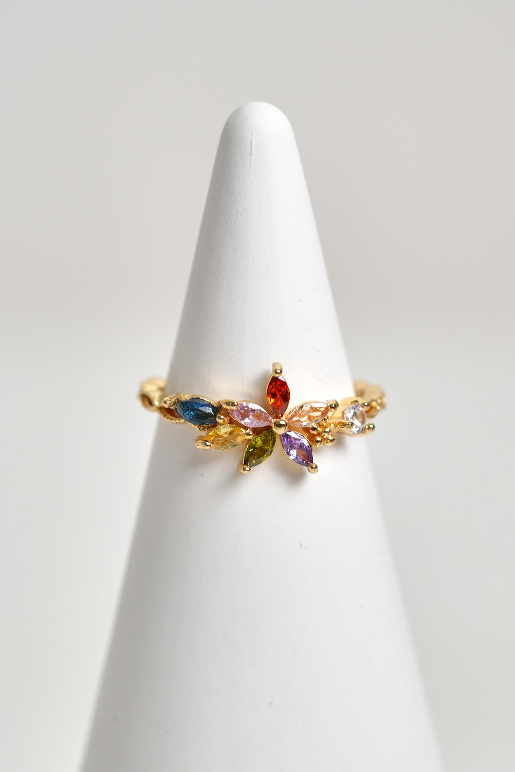 Kristal Bahar 14K Altın Kaplama Vintage Yüzük