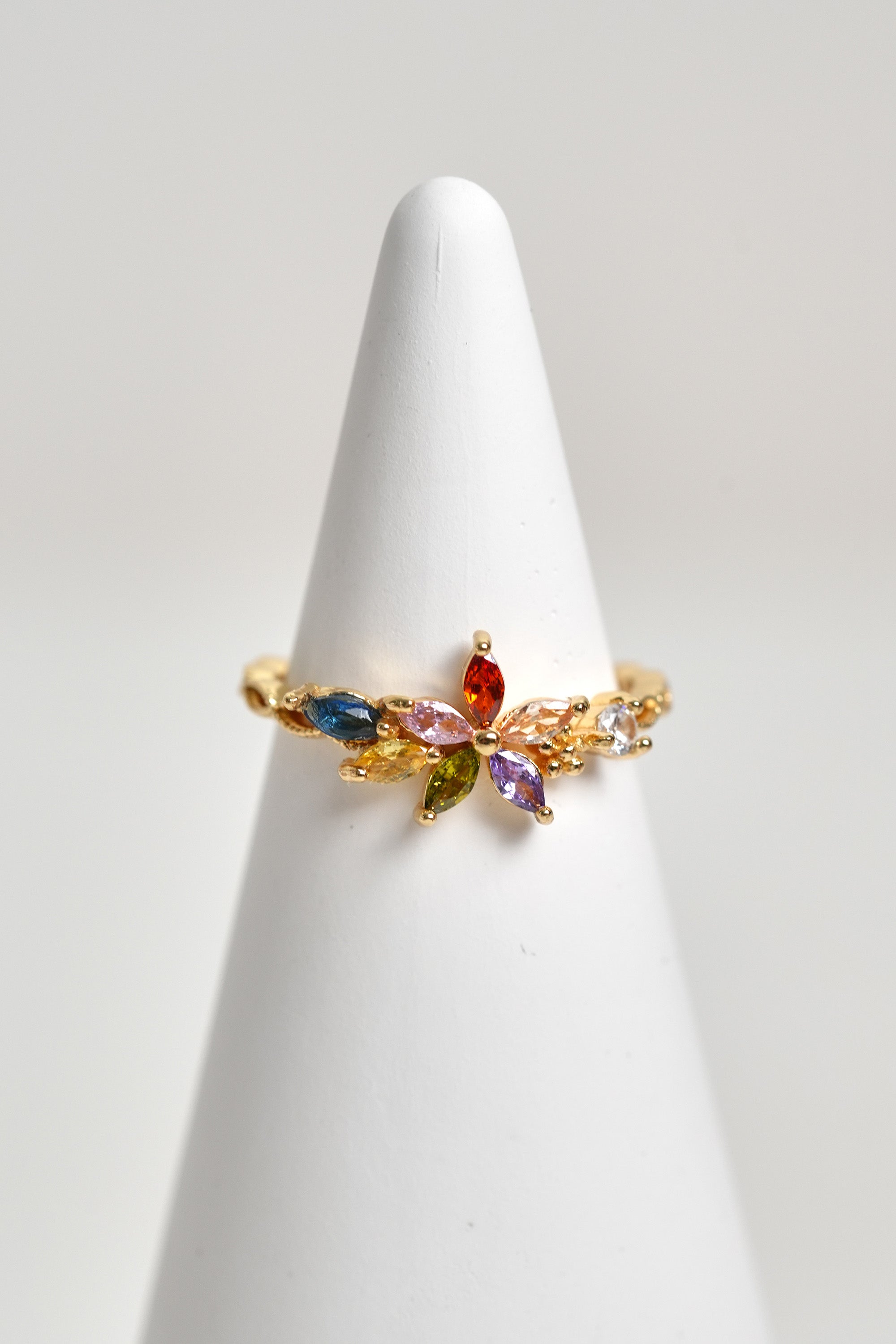 Kristal Bahar 14K Altın Kaplama Vintage Yüzük