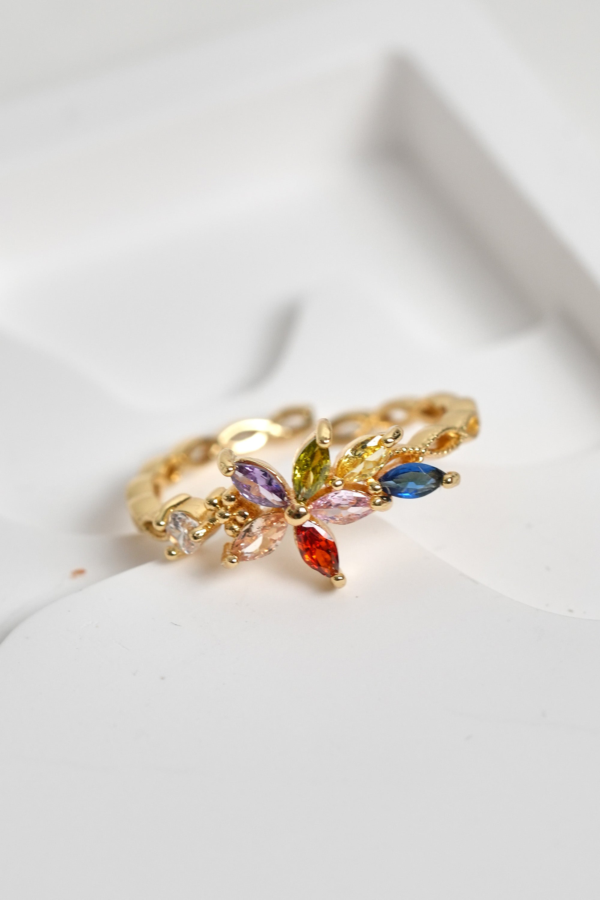 Kristal Bahar 14K Altın Kaplama Vintage Yüzük