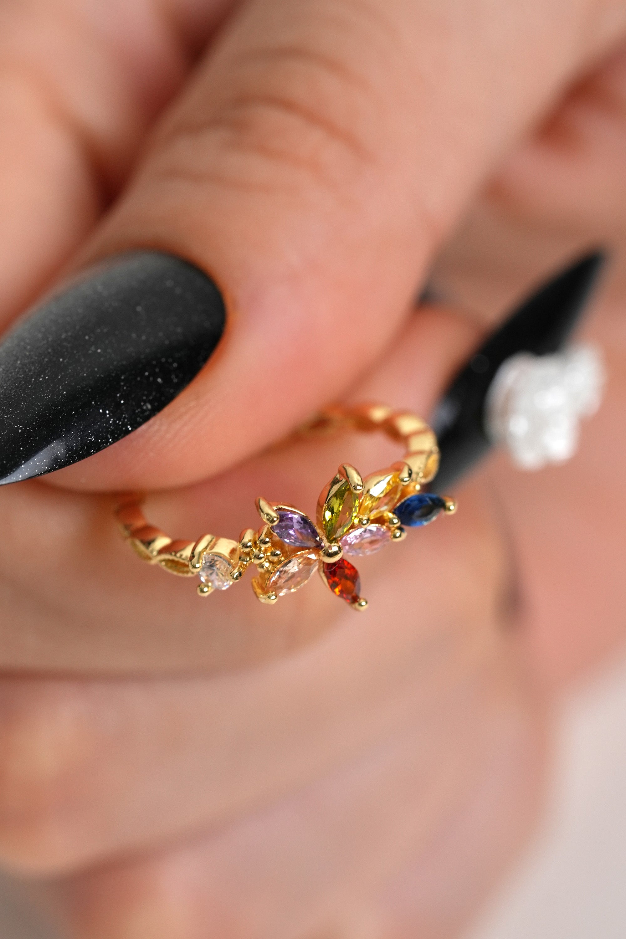 Kristal Bahar 14K Altın Kaplama Vintage Yüzük