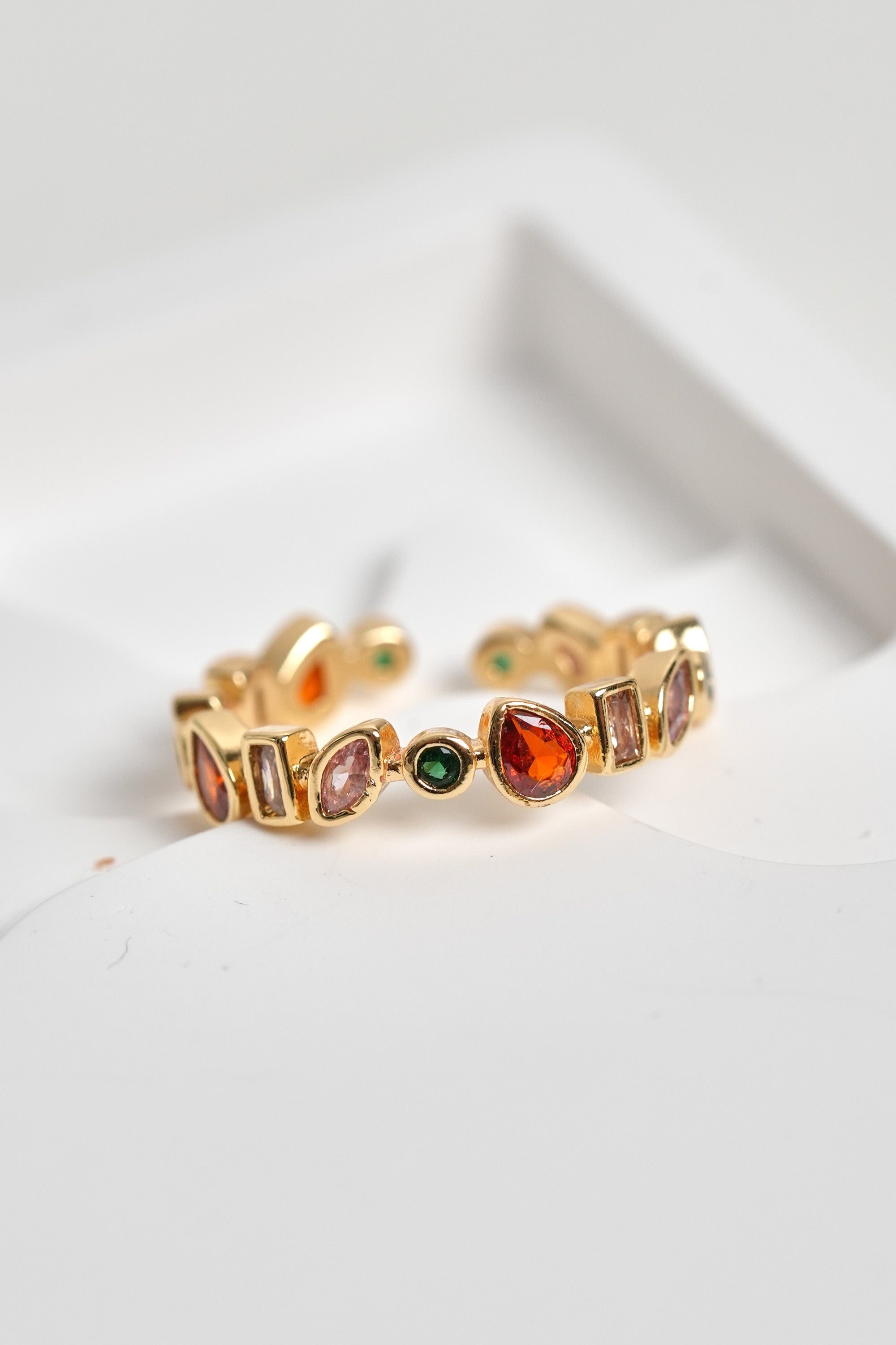 Renkli İstasyon 14K Altın Kaplama Vintage Yüzük