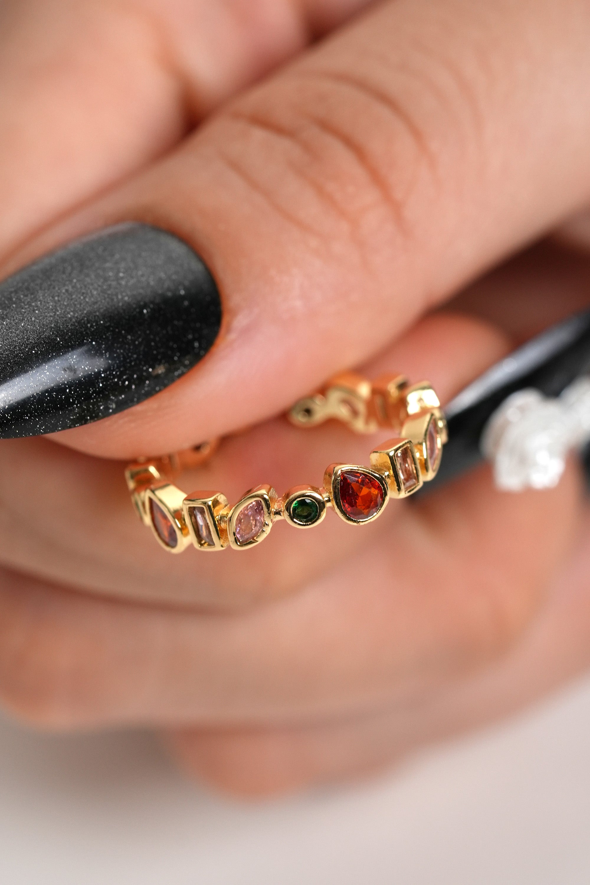 Renkli İstasyon 14K Altın Kaplama Vintage Yüzük