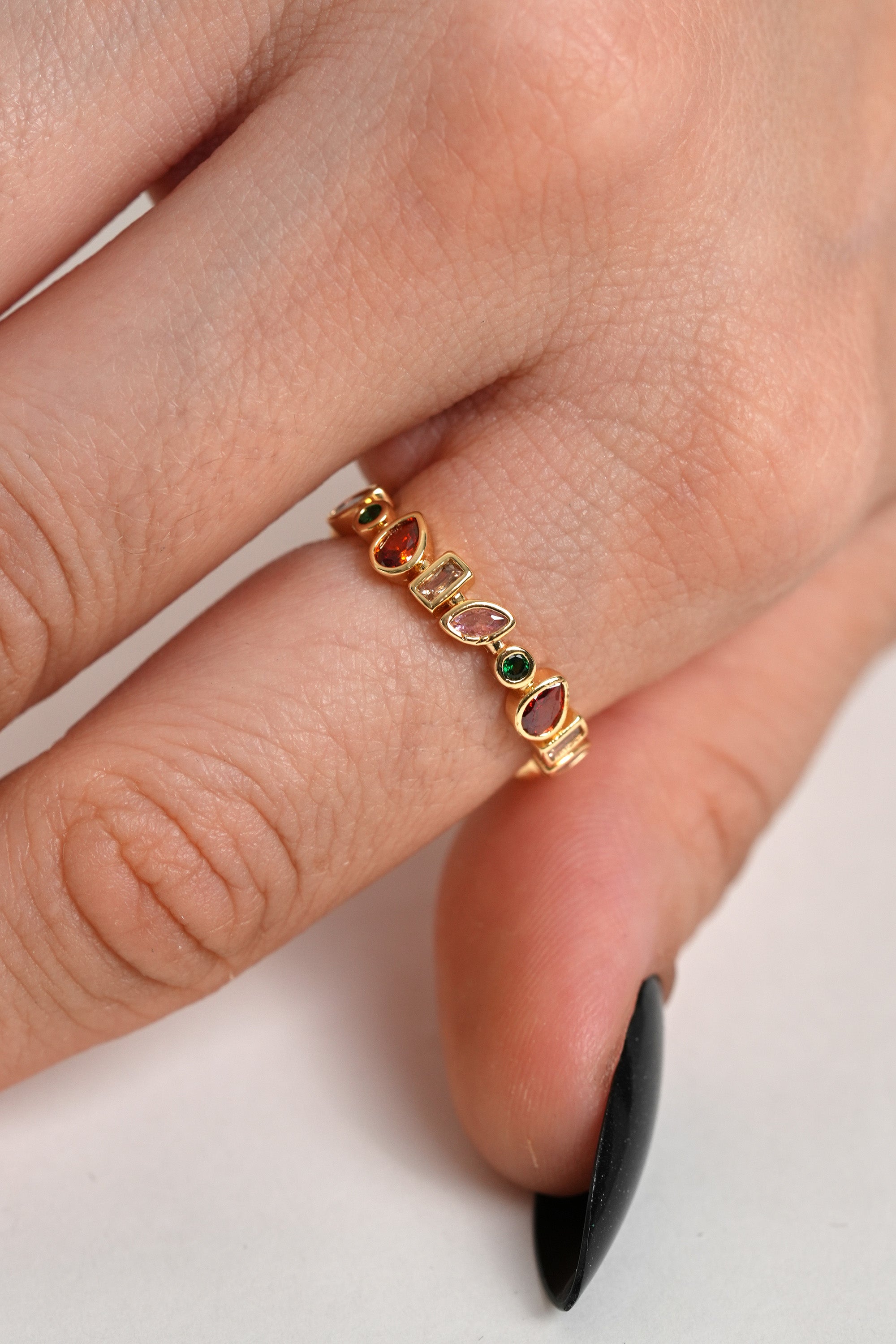 Renkli İstasyon 14K Altın Kaplama Vintage Yüzük