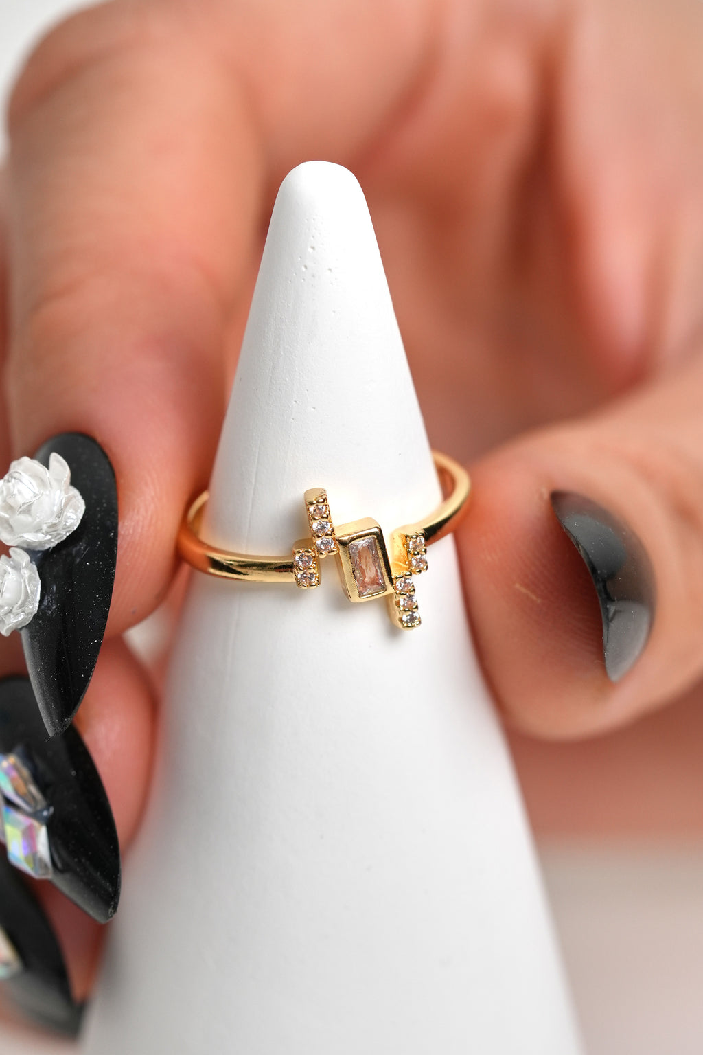 Kristal Eksen 14K Altın Kaplama Vintage Yüzük