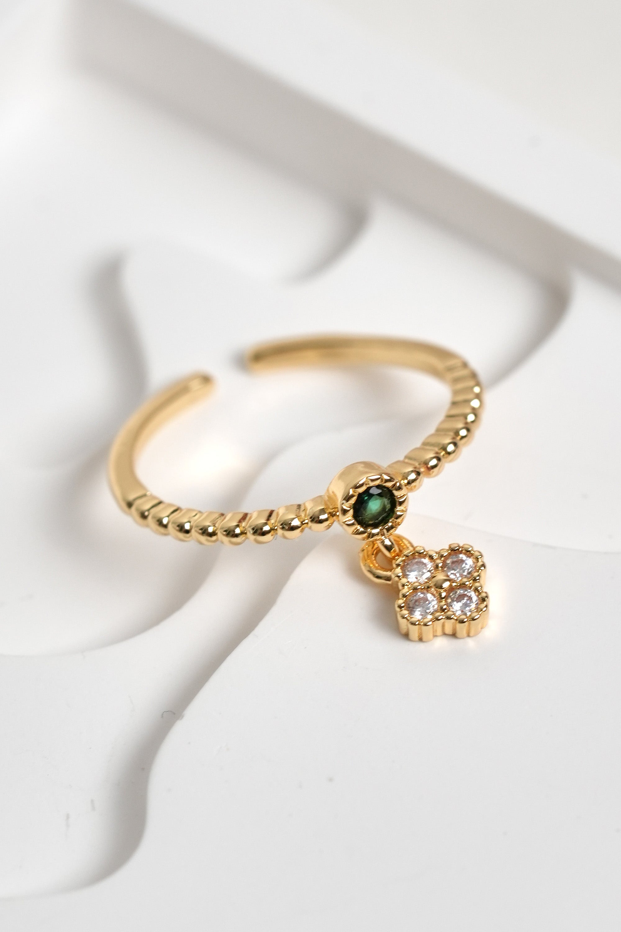 Zümrüt Dokunuş 14K Altın Kaplama Vintage Yüzük