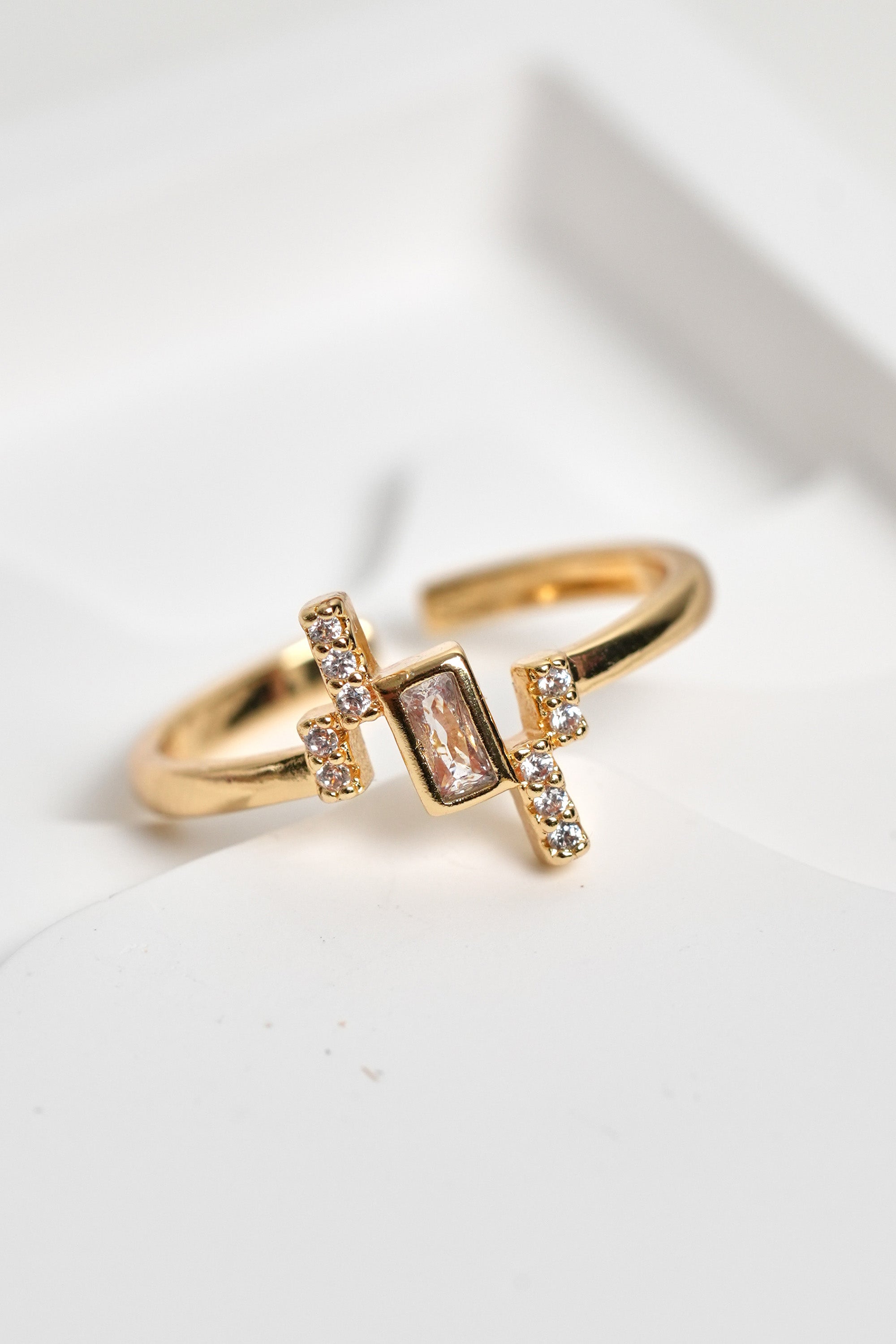 Kristal Eksen 14K Altın Kaplama Vintage Yüzük