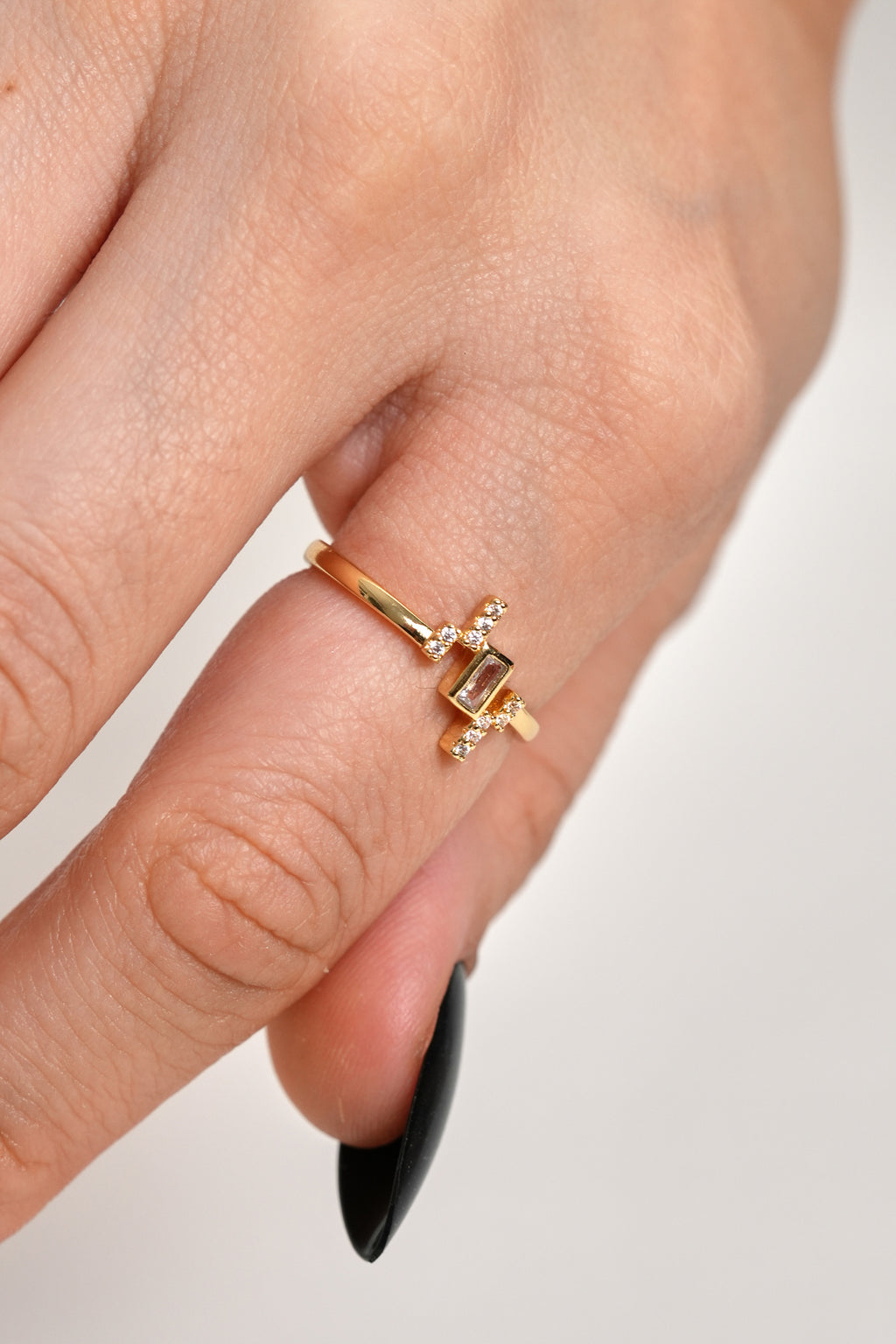 Kristal Eksen 14K Altın Kaplama Vintage Yüzük