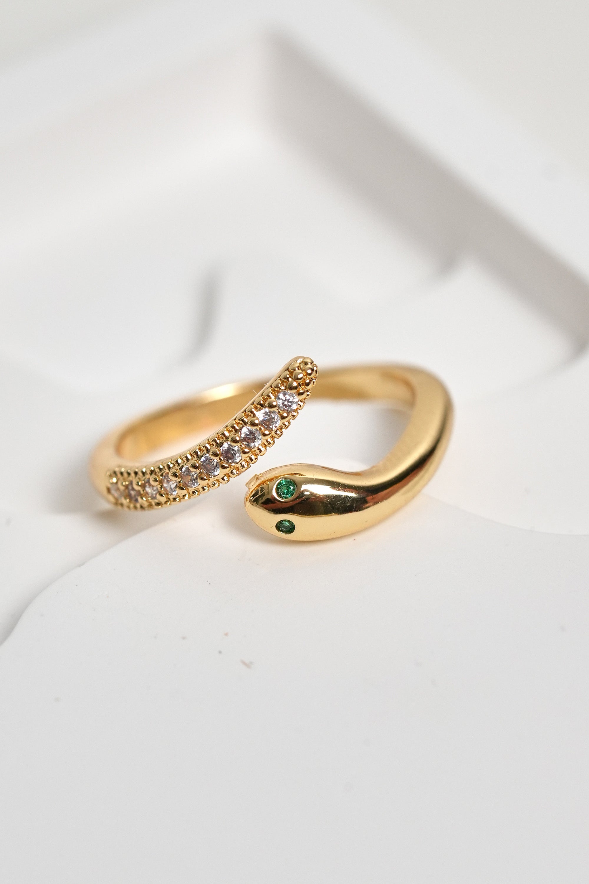 Yılan Işıltısı 14K Altın Kaplama Vintage Yüzük